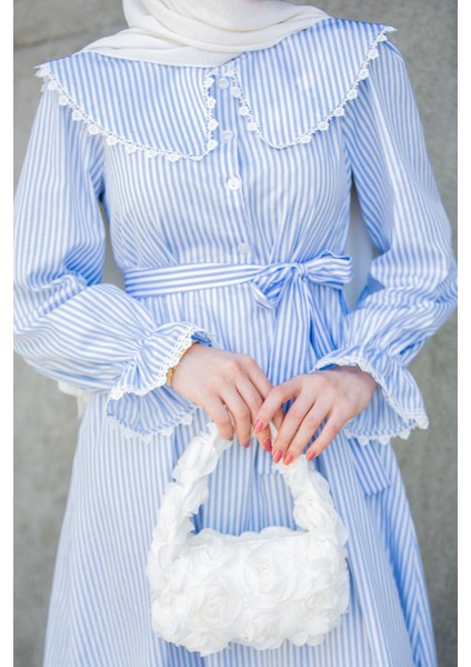 Noor Çizgili Keten Dokuma Elbise-Bebemavi fiyatları