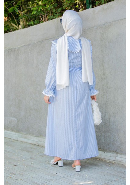 Noor Çizgili Keten Dokuma Elbise-Bebemavi modelleri