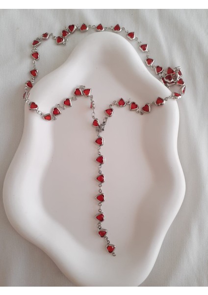 Çelik Kırmızı Kalpli Y Kolye