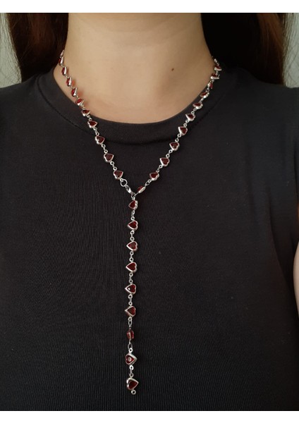 Çelik Kırmızı Kalpli Y Kolye modelleri