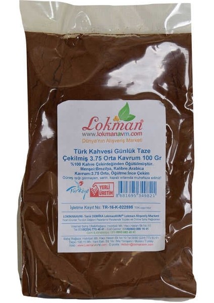 Türk Kahvesi Günlük Taze Çekilmiş 3. 75 Orta Kavrum 100 gr Paket
