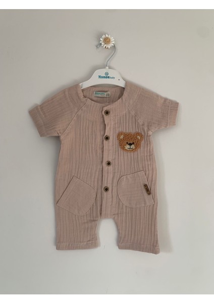 Unisex Bebek Ayıcık Detaylı Müslin Tulum