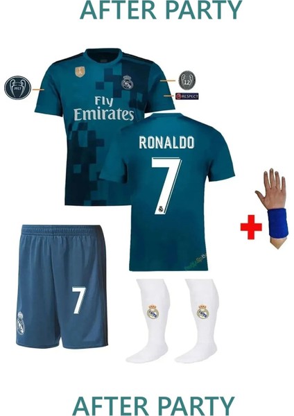 Real Madrid Cristiona Ronaldo Turkuaz 2018 Şampiyonlar Ligi Çocuk Alt Üst Takımı T-Shrt 4 Parça