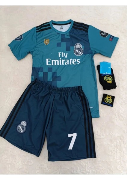 Real Madrid Cristiona Ronaldo Turkuaz 2018 Şampiyonlar Ligi Çocuk Alt Üst Takımı T-Shrt 4 Parça