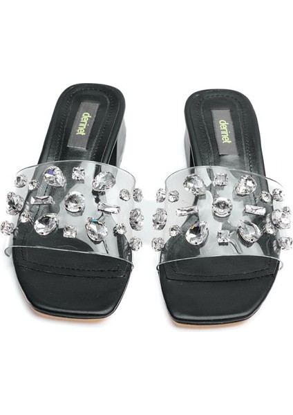 Taşlı Şeffaf Bantlı Kadın Kısa Topuklu Terlik modelleri