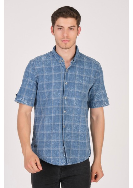 Kısa Kol Slim Fit Ekoseli Gömlek