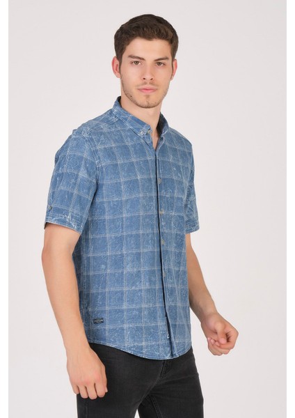 Kısa Kol Slim Fit Ekoseli Gömlek