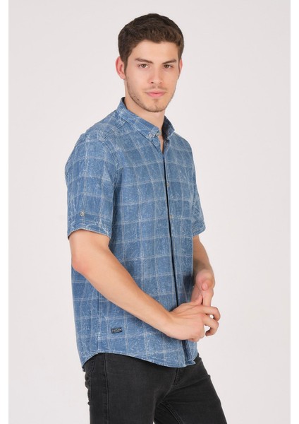 Kısa Kol Slim Fit Ekoseli Gömlek