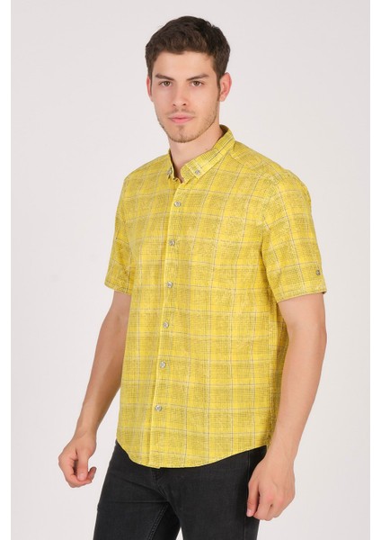 Kısa Kol Slim Fit Ekoseli Gömlek