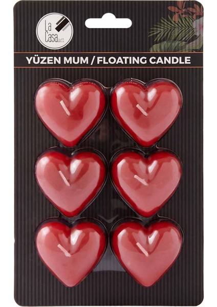 6'lı Kalpli Yüzen Mum - Kırmızı - 5x5 cm indirimleri