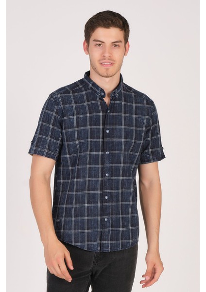 Kısa Kol Slim Fit Ekoseli Gömlek