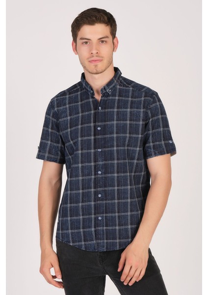 Kısa Kol Slim Fit Ekoseli Gömlek