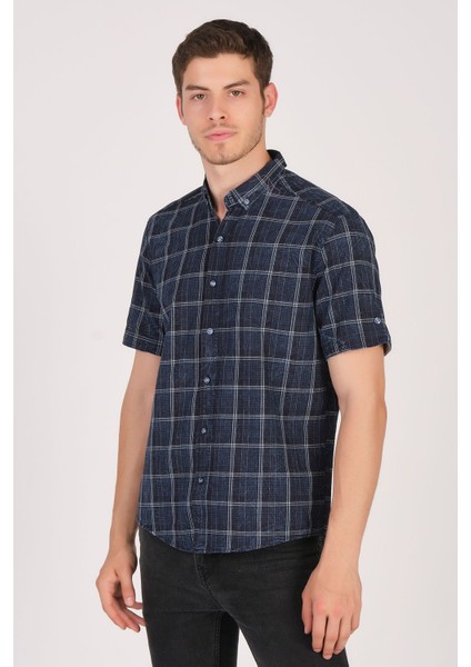 Kısa Kol Slim Fit Ekoseli Gömlek