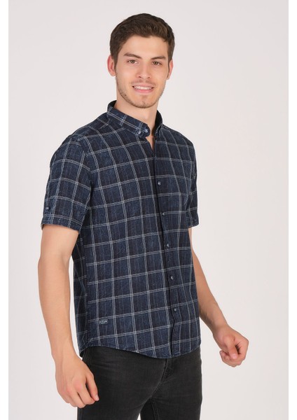 Kısa Kol Slim Fit Ekoseli Gömlek