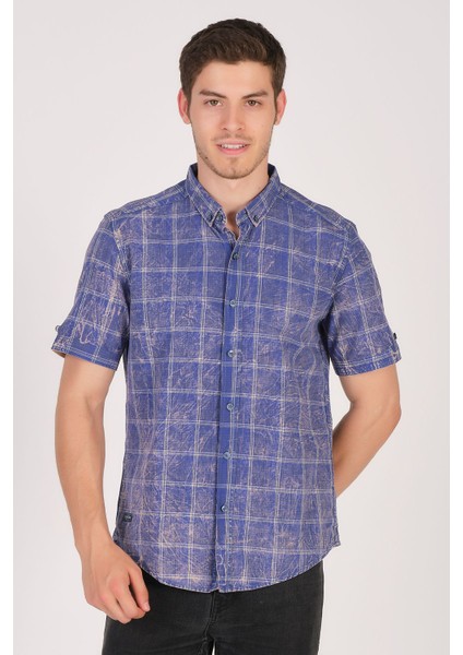 Kısa Kol Slim Fit Ekoseli Gömlek
