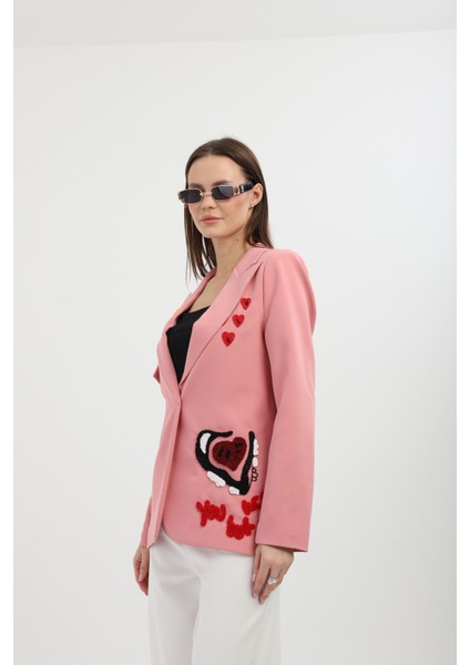 Nakışlı Pembe Blazer Ceket