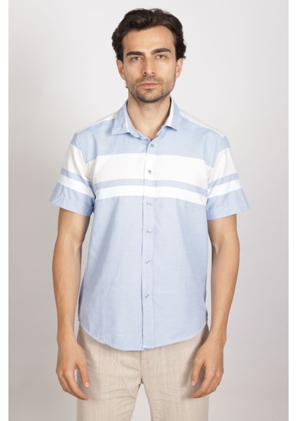Oxford Slim Fit Panolu Çizgili Kısa Kol Gömlek fiyatları