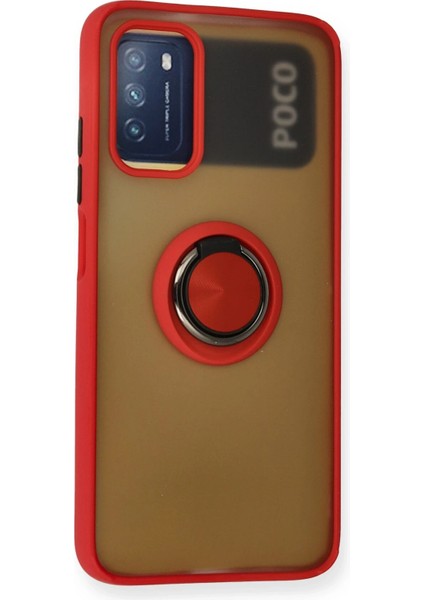 Xiaomi Redmi 9t Kılıf Montreal Yüzüklü Silikon Kapak - Kırmızı Glstd