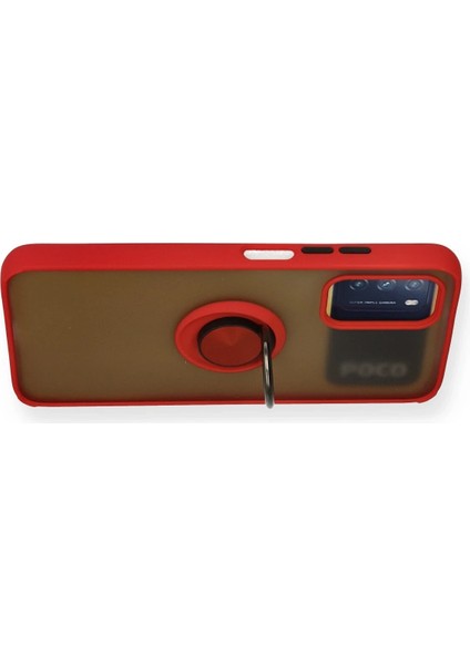 Xiaomi Redmi 9t Kılıf Montreal Yüzüklü Silikon Kapak - Kırmızı Glstd
