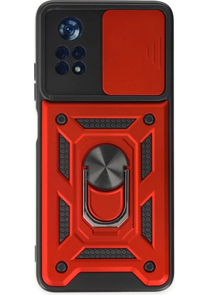 Xiaomi Poco X4 Pro 5g Kılıf Pars Lens Yüzüklü Silikon - Kırmızı Glstd
