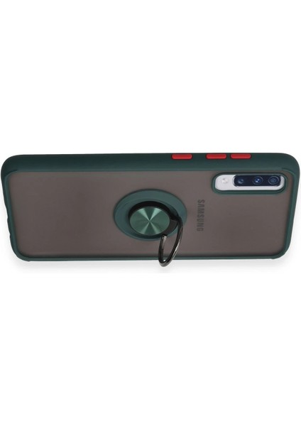 Samsung Galaxy A70 Kılıf Montreal Yüzüklü Silikon Kapak - Yeşil Glstd