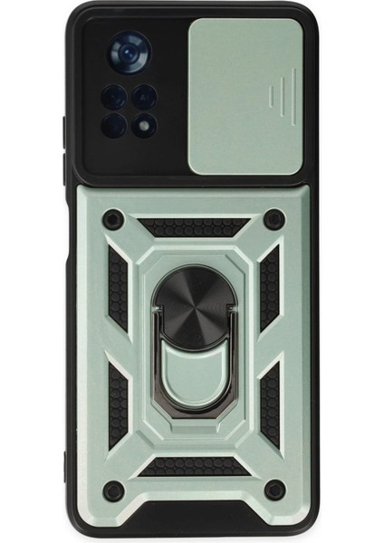 Xiaomi Poco X4 Pro 5g Kılıf Pars Lens Yüzüklü Silikon - Yeşil Glstd