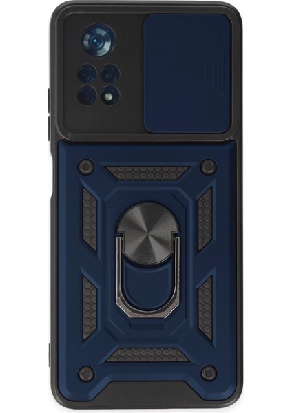 Xiaomi Poco X4 Pro 5g Kılıf Pars Lens Yüzüklü Silikon - Lacivert Glstd