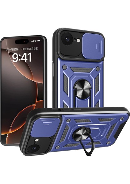 Iphone 16E Kılıf Pars Lens Yüzüklü Silikon - Lacivert Glstd