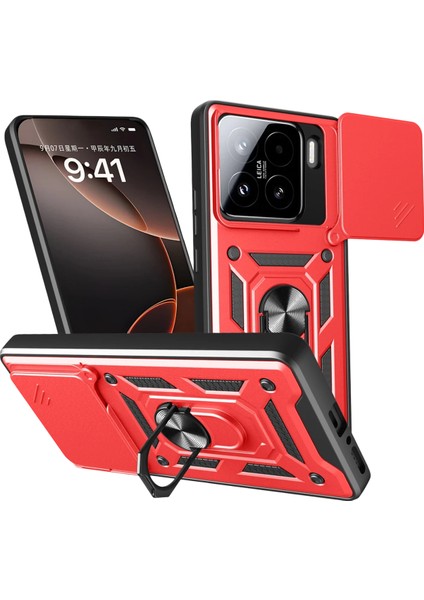 Xiaomi Mi 15 Kılıf Pars Lens Yüzüklü Silikon - Kırmızı Glstd