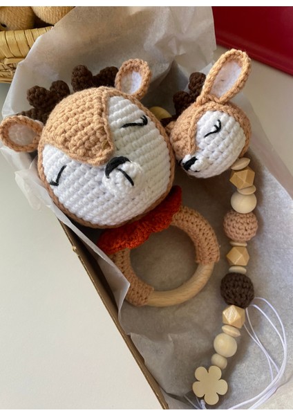 Bebek Geyik Emzik Zinciri Çıngırak Yenidoğan Isimli Emzik Seti