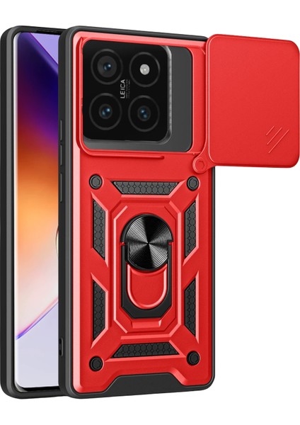 Xiaomi Mi 14T Pro Kılıf Pars Lens Yüzüklü Silikon - Kırmızı Glstd
