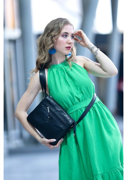 Milano Siyah 3 Gözlü Hakiki Deri Kadın Çapraz Omuz Çantası modelleri