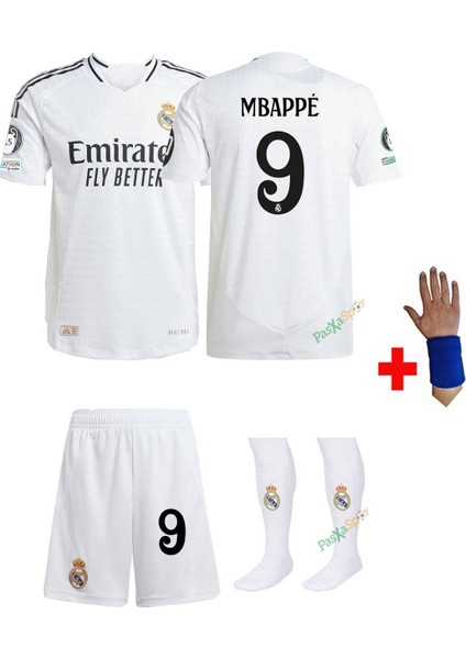 Real Madrid Mbappe 9 Numara Beyaz 24/25 Sezon Çocuk Alt Üst Takımı T-Shrt 4 Parça