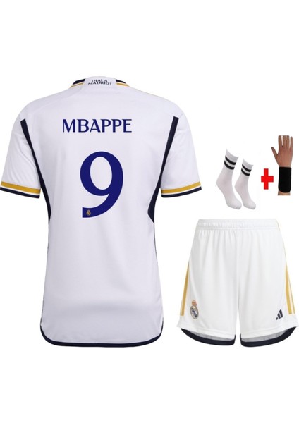 Real Madrid Mbappe 9 Numara Beyaz 24/25 Sezon Çocuk Alt Üst Takımı T-Shrt 4 Parça