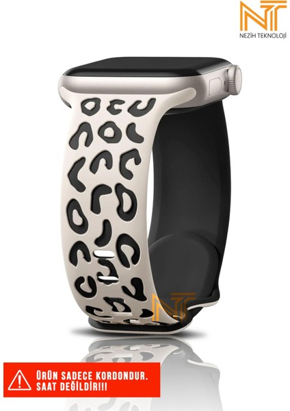 Apple Watch Seri 2/3/4/5/6/7/8/9/se/se2 38/40/41 ve Seri 10 42MM Uyumlu Leopar Silikon Kordon