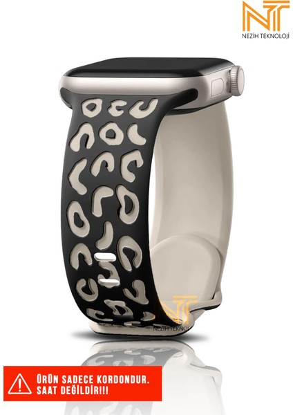 Apple Watch 2/3/4/5/6/7/8/9/10/se/se2/ultra/ultra2 44/45/46/49MM Uyumlu Leopar Silikon Kordon