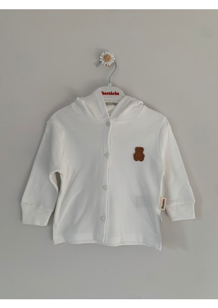 Ayıcık Detaylı Kapüşonlu Bebek Hırka