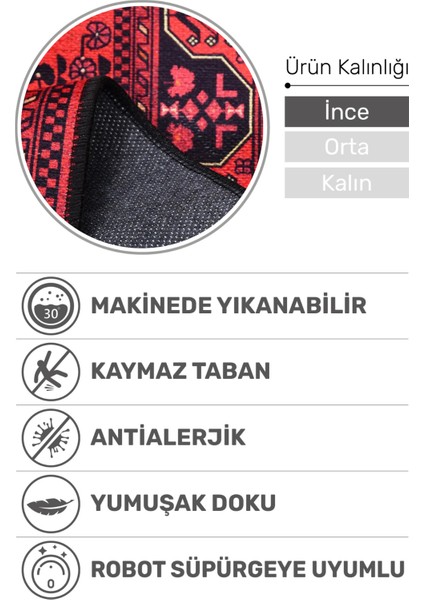 Beylerbeyi Kırmızı Şönil Halı | Dijital Baskı, Kaymaz Tabanlı, Yıkanabilir, Toz Tutmaz