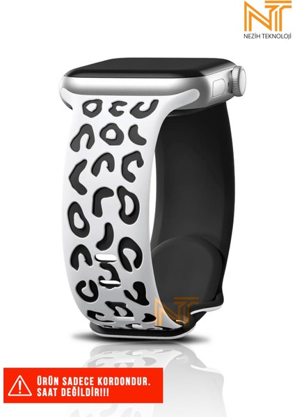 Apple Watch Seri 2/3/4/5/6/7/8/9/se/se2 38/40/41 ve Seri 10 42MM Uyumlu Leopar Silikon Kordon