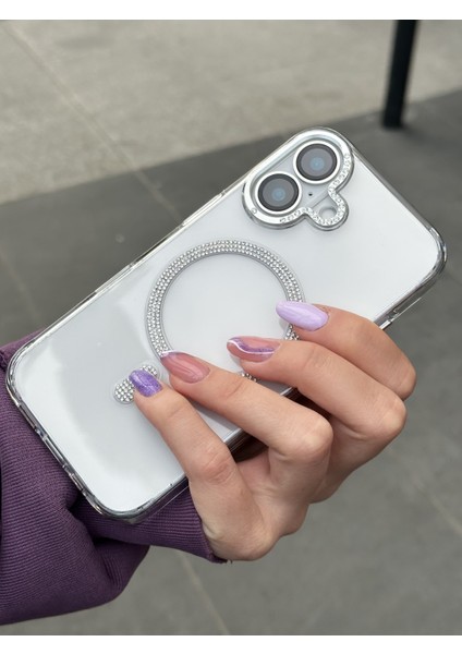 iPhone 16 Uyumlu Sararmaz Sert Mika Magsafe Pırlanta Taşlı Şeffaf Kılıf modelleri