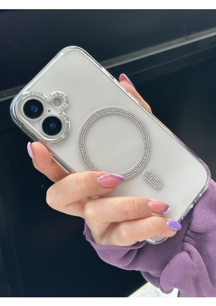 iPhone 16 Uyumlu Sararmaz Sert Mika Magsafe Pırlanta Taşlı Şeffaf Kılıf fırsatları