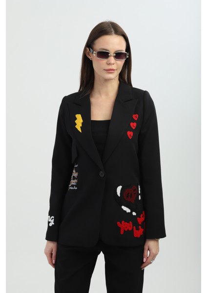 Nakışlı Siyah Blazer Ceket