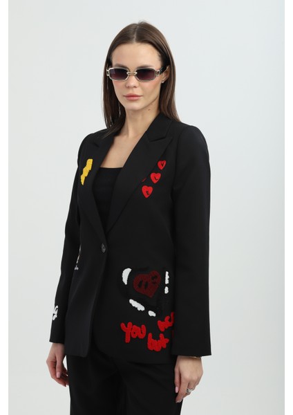 Nakışlı Siyah Blazer Ceket