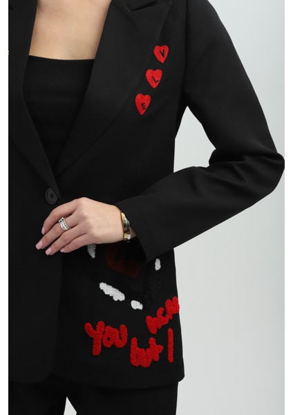 Nakışlı Siyah Blazer Ceket