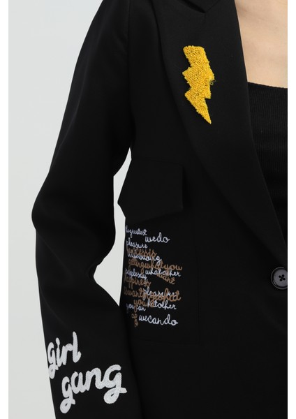 Nakışlı Siyah Blazer Ceket