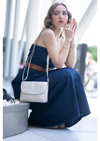 Rose Krem Hakiki Deri 3 Körüklü Kadın Omuz Çantası Çapraz Çanta fırsatları