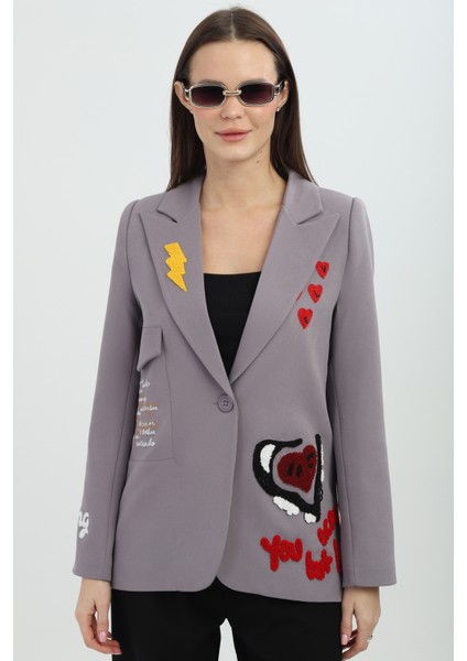 Nakışlı Gri Blazer Ceket