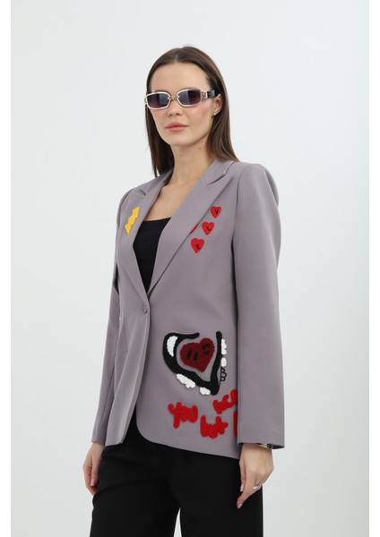 Nakışlı Gri Blazer Ceket