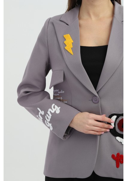 Nakışlı Gri Blazer Ceket
