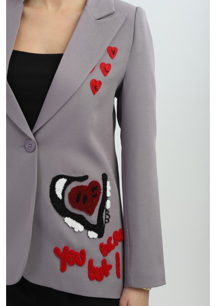 Nakışlı Gri Blazer Ceket